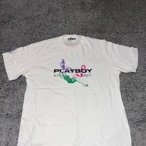 PLAYBOY White Graphic Tee with Multicolor Design